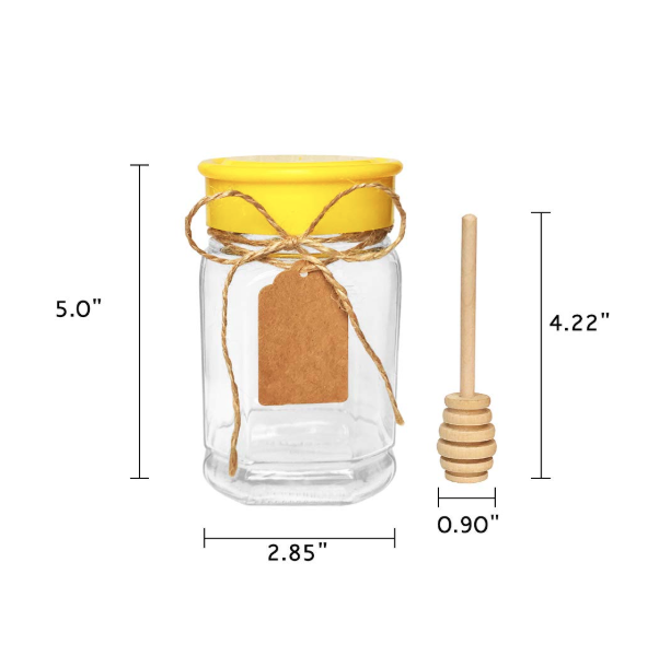 Honey Glass Jar 12 oz with Yellow Plastic Lid