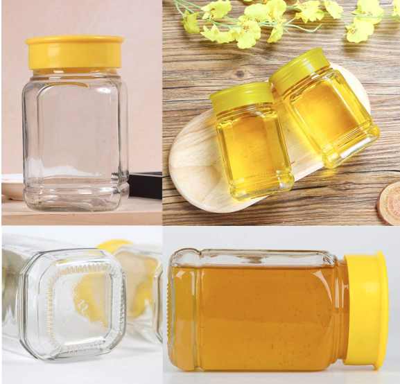 Honey Glass Jar 12 oz with Yellow Plastic Lid