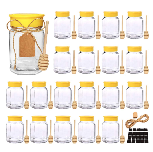 Honey Glass Jar 12 oz with Yellow Plastic Lid