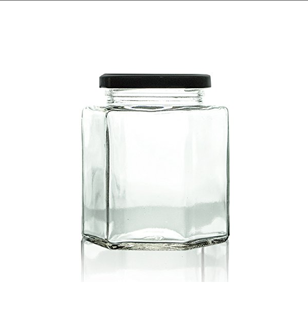 Honey Jelly Wedding Favors Baby Food Gold well Designs 500ml Hexagon Glass Jar 17oz with black lid