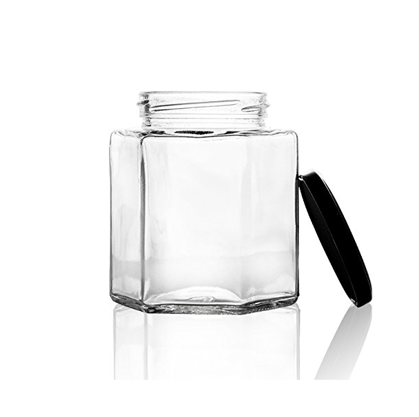 Honey Jelly Wedding Favors Baby Food Gold well Designs 500ml Hexagon Glass Jar 17oz with black lid