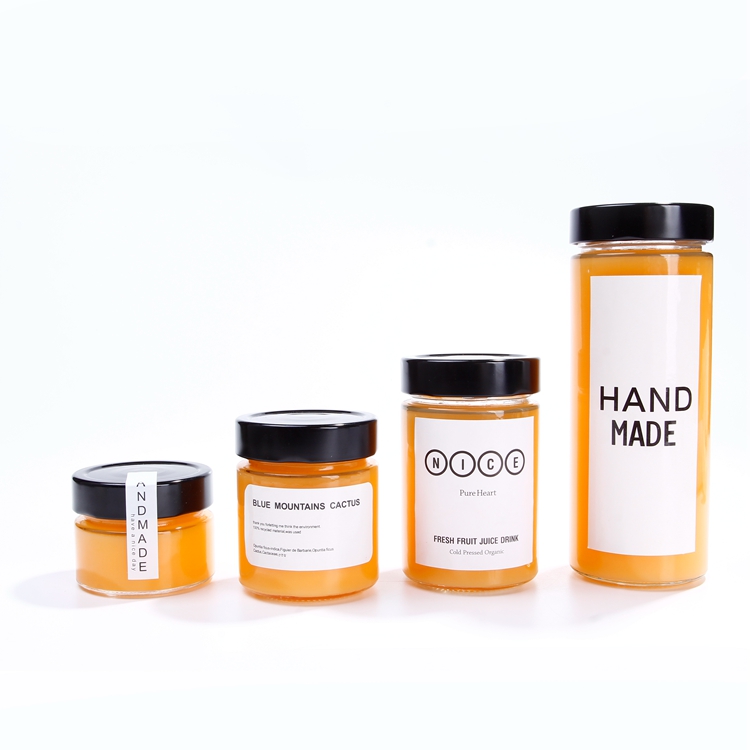 Honey Packaging Jar 250ml Wide Mouth Clear Sauce Glass Jars With Sliver Black Gloden White Lids