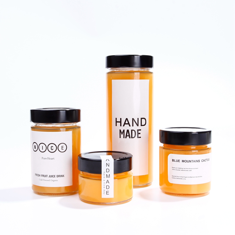 Honey Packaging Jar 250ml Wide Mouth Clear Sauce Glass Jars With Sliver Black Gloden White Lids