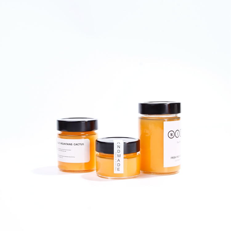 Honey Packaging Jar 250ml Wide Mouth Clear Sauce Glass Jars With Sliver Black Gloden White Lids