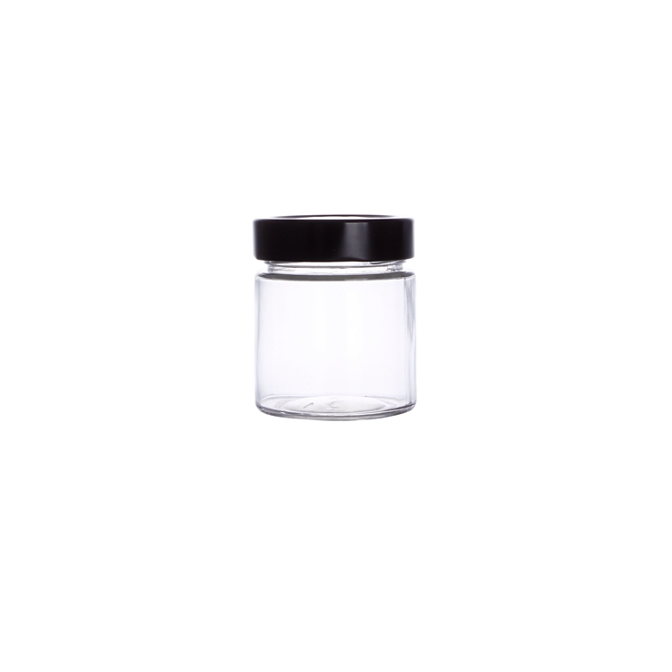 Honey Packaging Jar 250ml Wide Mouth Clear Sauce Glass Jars With Sliver Black Gloden White Lids