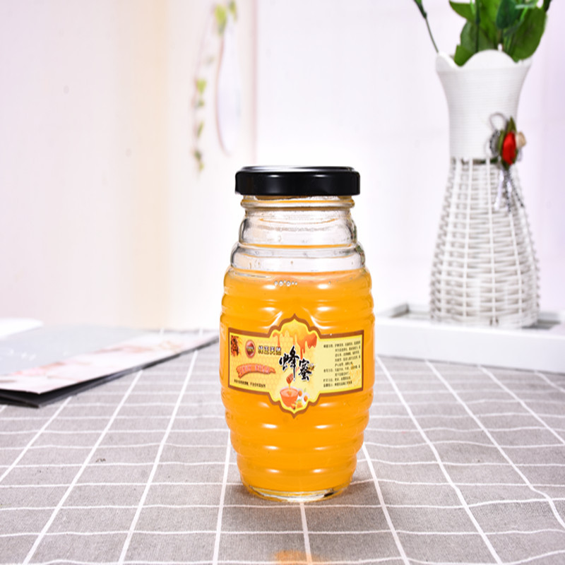 Honey packaging food storage honey bottles glass jar with black lid