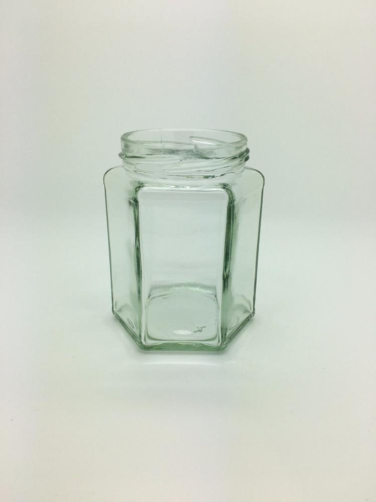 Honey preserves glass jar with lid hexagonal 12oz gold lids