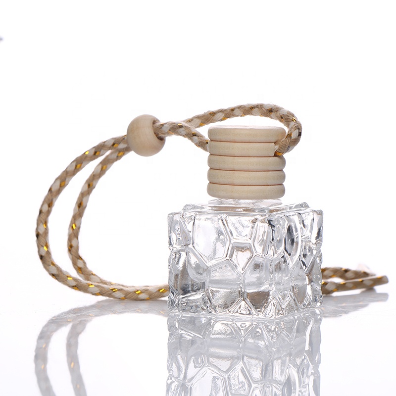 Honeycomb Shape Clear Bottle Refillable Square Perfume Hang Glass Bottle Travel Cosmetic