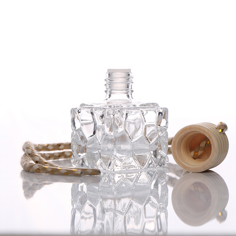 Honeycomb Shape Clear Bottle Refillable Square Perfume Hang Glass Bottle Travel Cosmetic