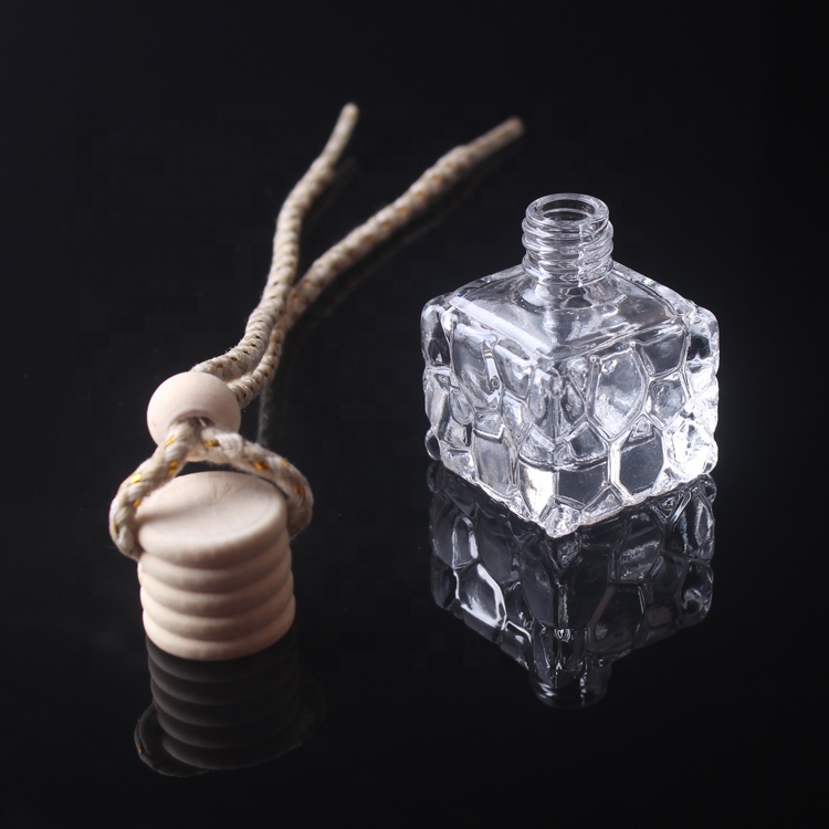 Honeycomb Shape Clear Bottle Refillable Square Perfume Hang Glass Bottle Travel Cosmetic