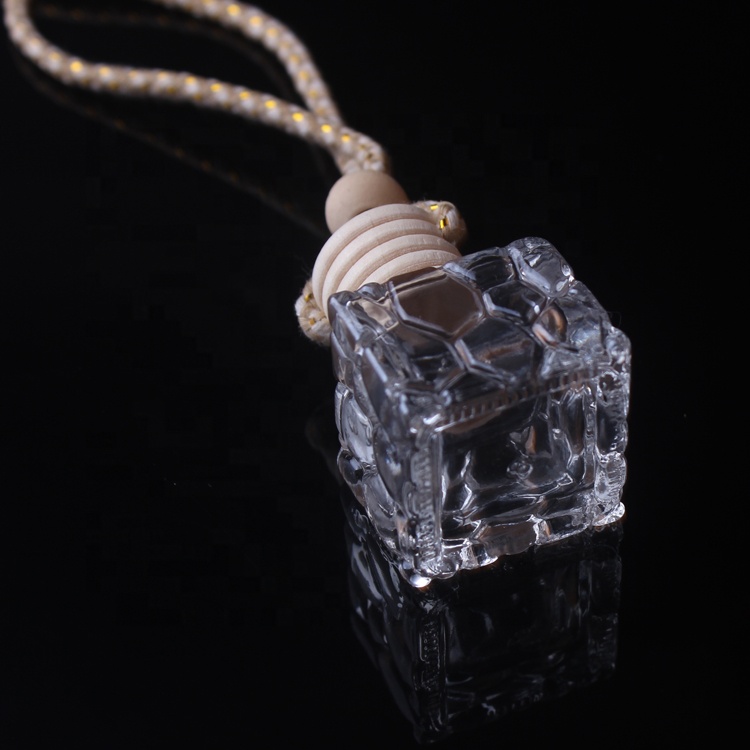 Honeycomb Shape Clear Bottle Refillable Square Perfume Hang Glass Bottle Travel Cosmetic