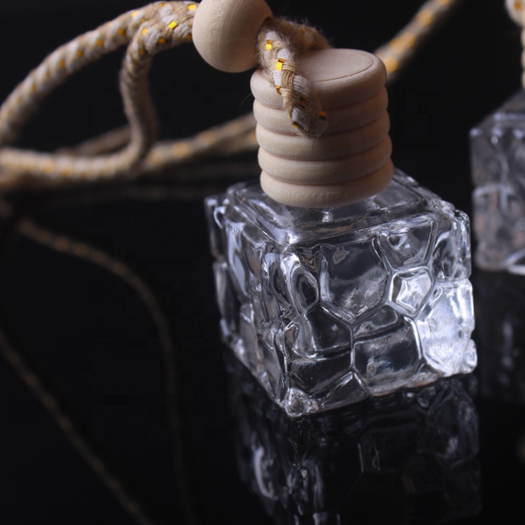 Honeycomb Shape Clear Bottle Refillable Square Perfume Hang Glass Bottle Travel Cosmetic