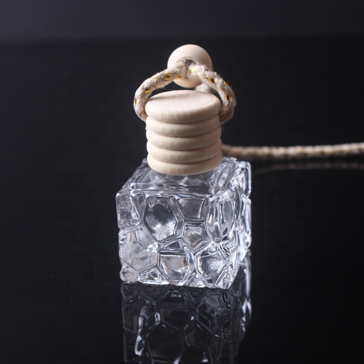 Honeycomb Shape Clear Bottle Refillable Square Perfume Hang Glass Bottle Travel Cosmetic