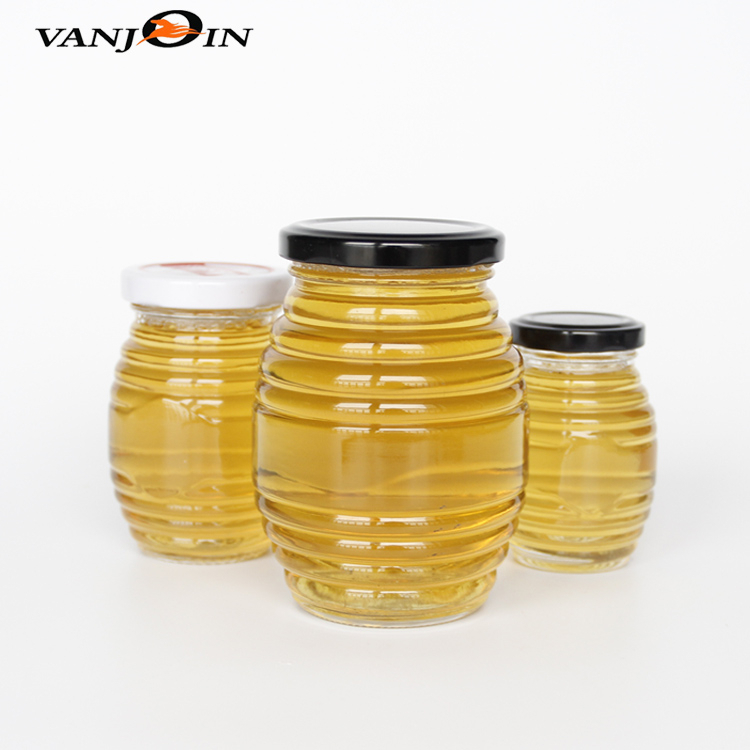 Horizontal stripes honey jar glass round honey jar glass bottles big honey glass pickle jar