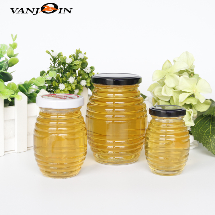 Horizontal stripes honey jar glass round honey jar glass bottles big honey glass pickle jar