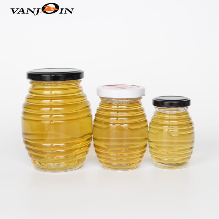 Horizontal stripes honey jar glass round honey jar glass bottles big honey glass pickle jar