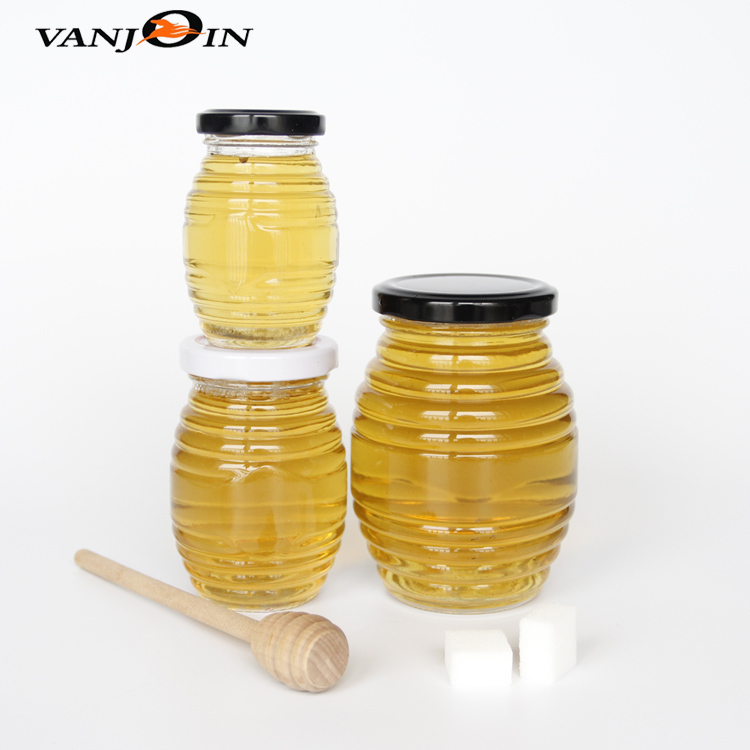 Horizontal stripes honey jar glass round honey jar glass bottles big honey glass pickle jar