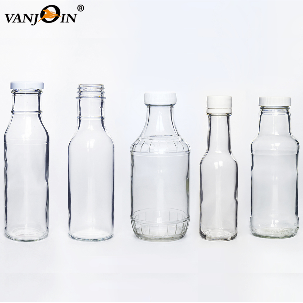 Hot 150ml 300ml 320ml 370ml 500ml Round Glass Sauce Bottles WIth Lids for Oil Vinegar Syrup Salad Dressing