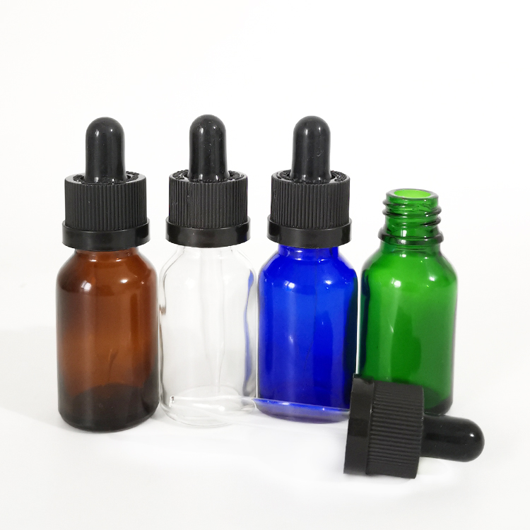 Hot 15ml amber clear green blue glass vial dropper bottles serum essential oil bottles