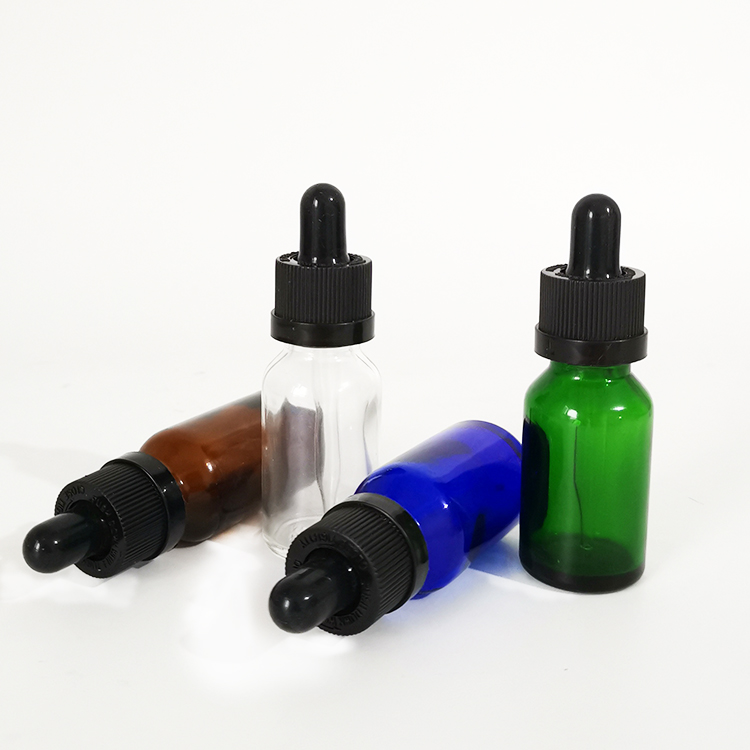 Hot 15ml amber clear green blue glass vial dropper bottles serum essential oil bottles