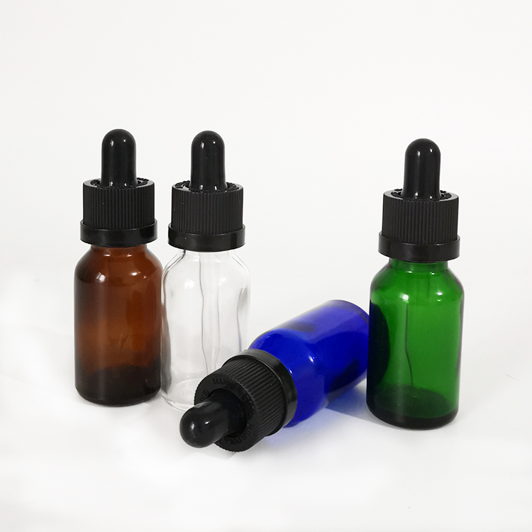 Hot 15ml amber clear green blue glass vial dropper bottles serum essential oil bottles