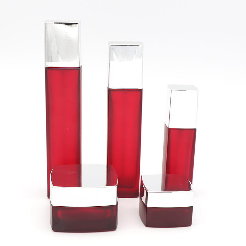 Hot 30g 50g 60ml 100ml 120ml Pump Lotion Bottles Red Square Air Tight Glass Jars