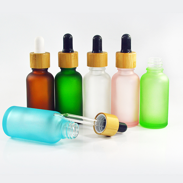 Hot 5ml 10ml 15ml 20ml 30ml 50ml 60ml 100ml bamboo cap essential oil bottle matte black red frosted glass bamboo dropper bottle