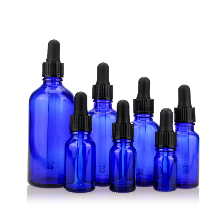 Hot Cheap Empty Essential Oil Bottle Cobalt Blue Glass Bottle Dropper Bottle 30ml With Dropper And Black Cap Wholesale For Sale