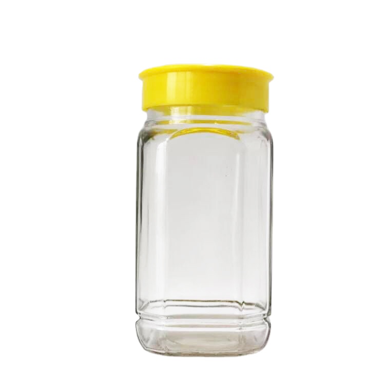 Hot Design 500ml 1000ml Hexagonal Glass Honey Bottle Jar with Plastic Cap