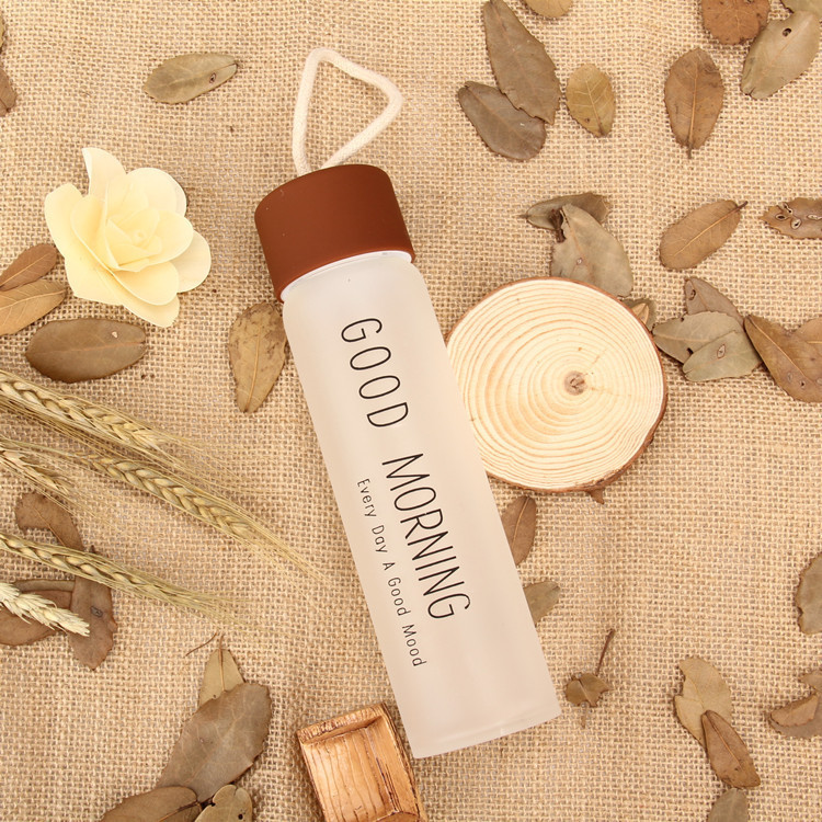 Hot Fashion Custom water glass bottle lead free portable outdoor water glass with hemp rope frosted Bottle 400ml Tea Cup