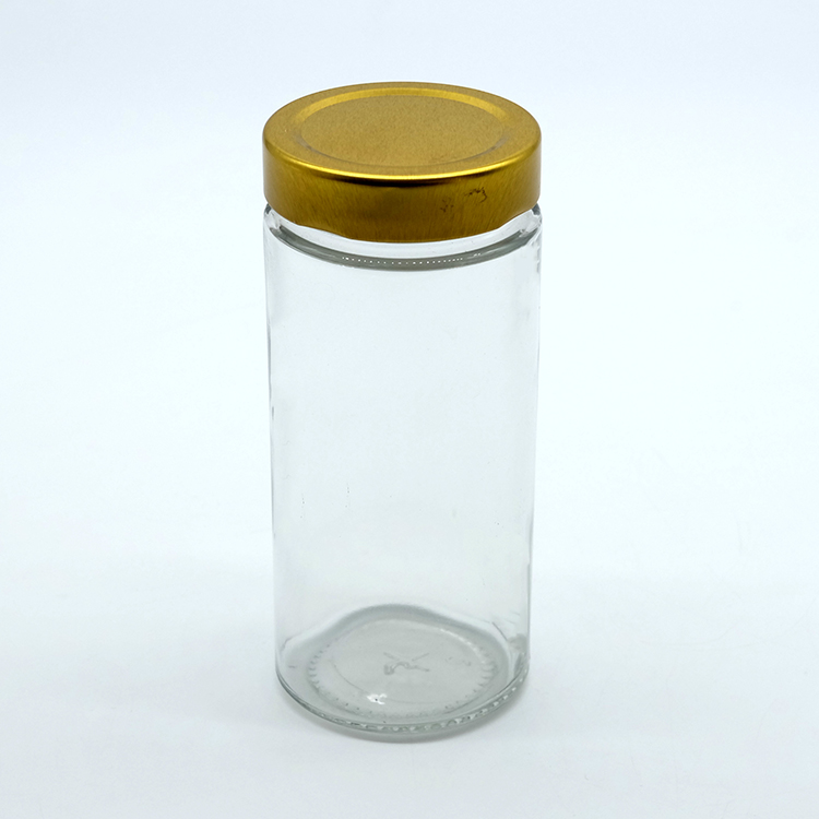 Hot Filling Flint Glass Ergo Jar High Quality Tall Ergo Jar with Deep Metal Golden Lid Fashion Jam Sauce Jar in Stock
