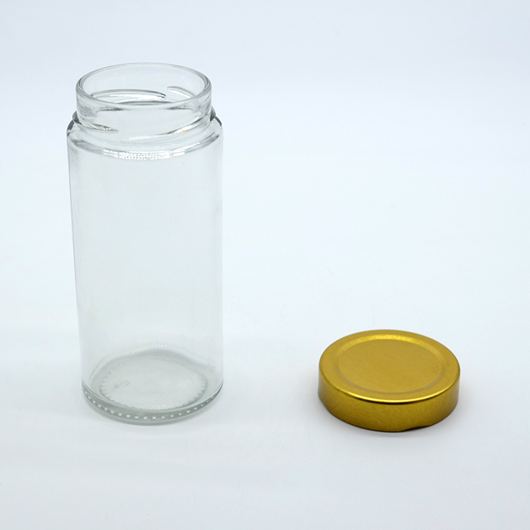 Hot Filling Flint Glass Ergo Jar High Quality Tall Ergo Jar with Deep Metal Golden Lid Fashion Jam Sauce Jar in Stock