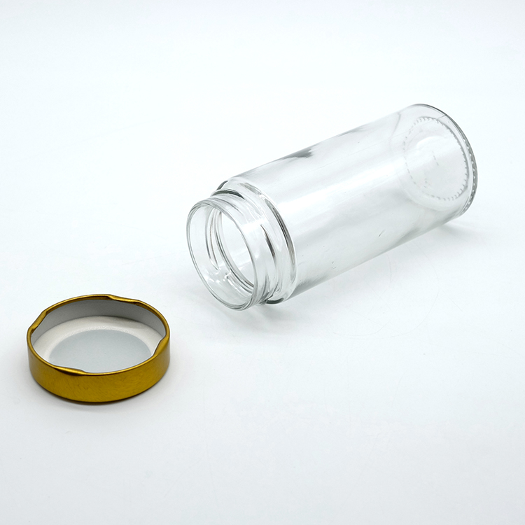 Hot Filling Flint Glass Ergo Jar High Quality Tall Ergo Jar with Deep Metal Golden Lid Fashion Jam Sauce Jar in Stock