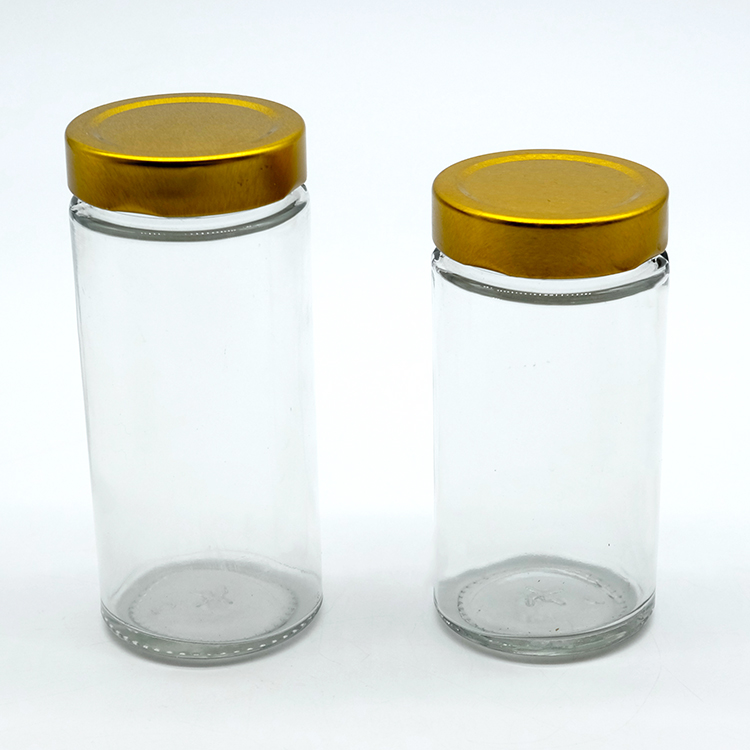 Hot Filling Flint Glass Ergo Jar High Quality Tall Ergo Jar with Deep Metal Golden Lid Fashion Jam Sauce Jar in Stock