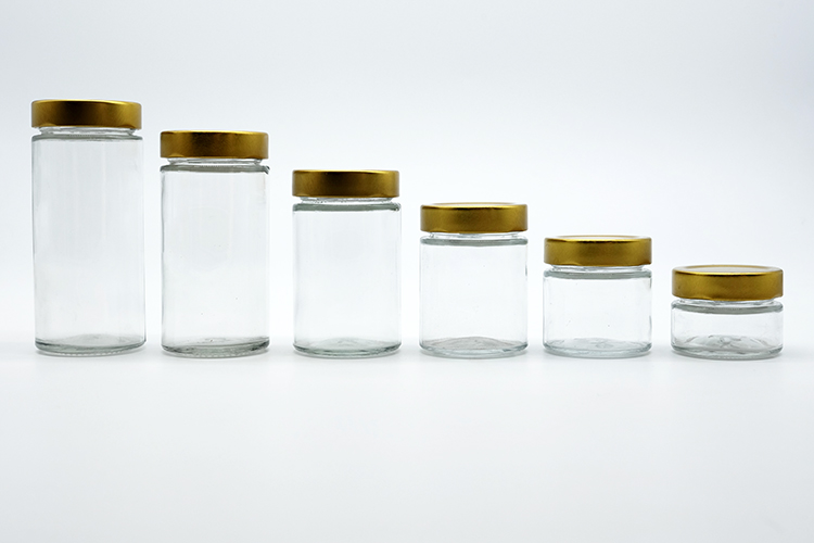 Hot Filling Flint Glass Ergo Jar High Quality Tall Ergo Jar with Deep Metal Golden Lid Fashion Jam Sauce Jar in Stock