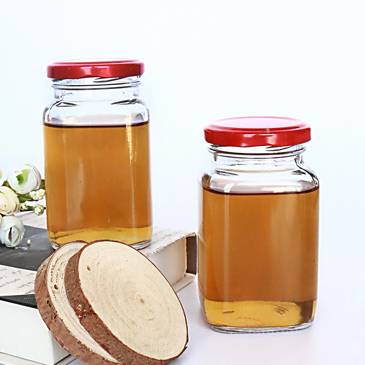 Hot Filling Glass Jam Jar Clear Glass Honey Jar with Red Cap