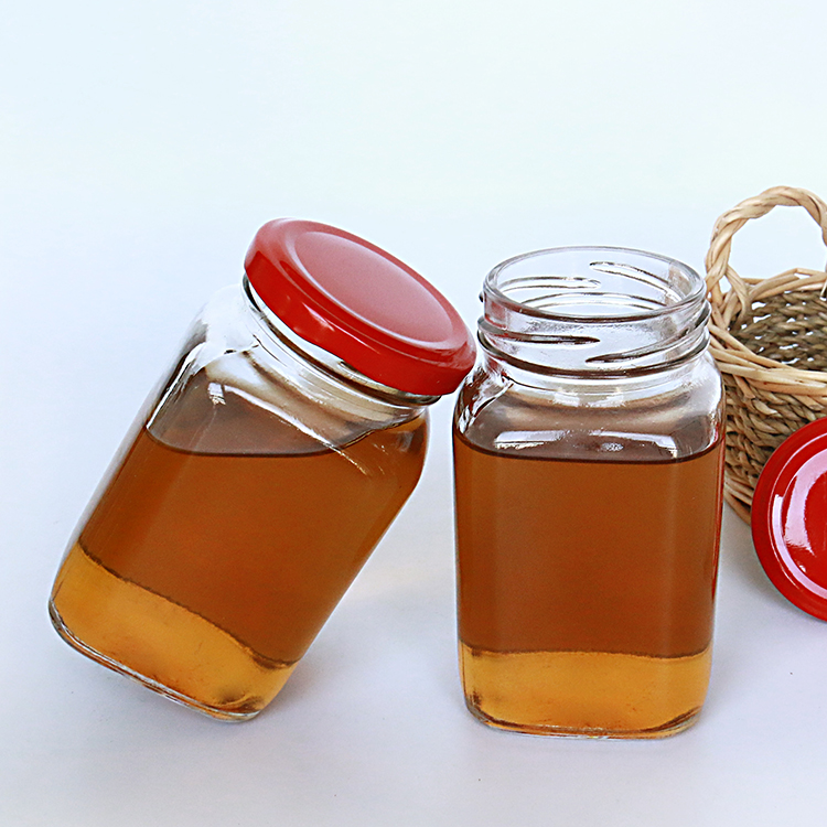 Hot Filling Glass Jam Jar Clear Glass Honey Jar with Red Cap