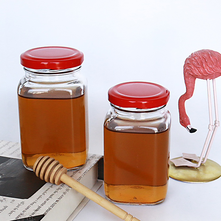Hot Filling Glass Jam Jar Clear Glass Honey Jar with Red Cap
