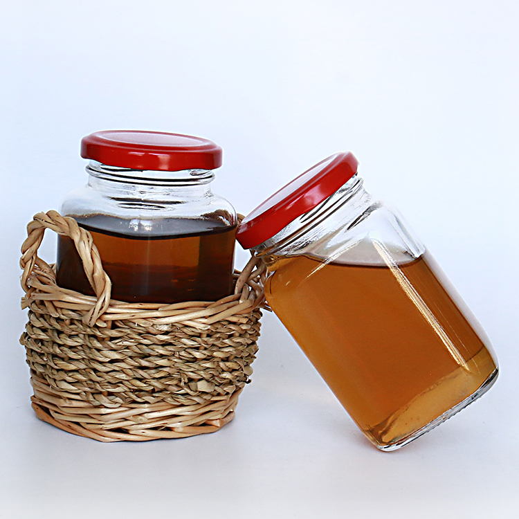 Hot Filling Glass Jam Jar Clear Glass Honey Jar with Red Cap