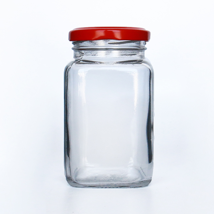 Hot Filling Glass Jam Jar Clear Glass Honey Jar with Red Cap