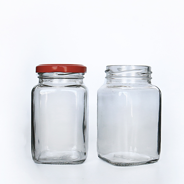 Hot Filling Glass Jam Jar Clear Glass Honey Jar with Red Cap