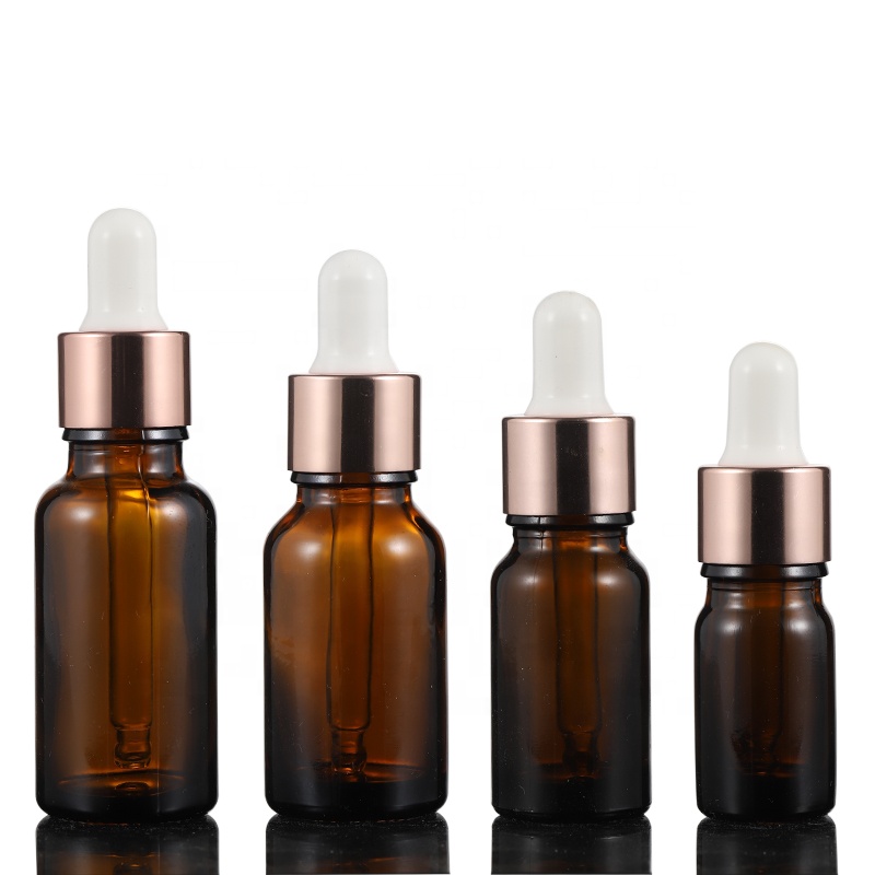 Hot Sale 10ml 20ml 30ml 50ml 100ml Amber Glass Dropper Bottle Glass Bottle with Rose Gold Dropper
