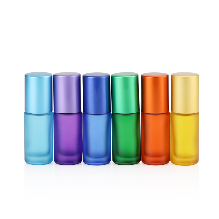 Hot Sale 10ml Tall Thin Portable Fragrance Perfume Empty Colored Frosted Essential oil Roller Ball Bottles for perfume