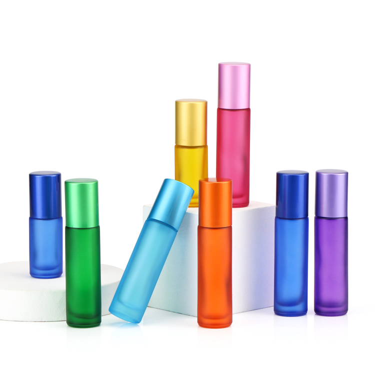 Hot Sale 10ml Tall Thin Portable Fragrance Perfume Empty Colored Frosted Essential oil Roller Ball Bottles for perfume