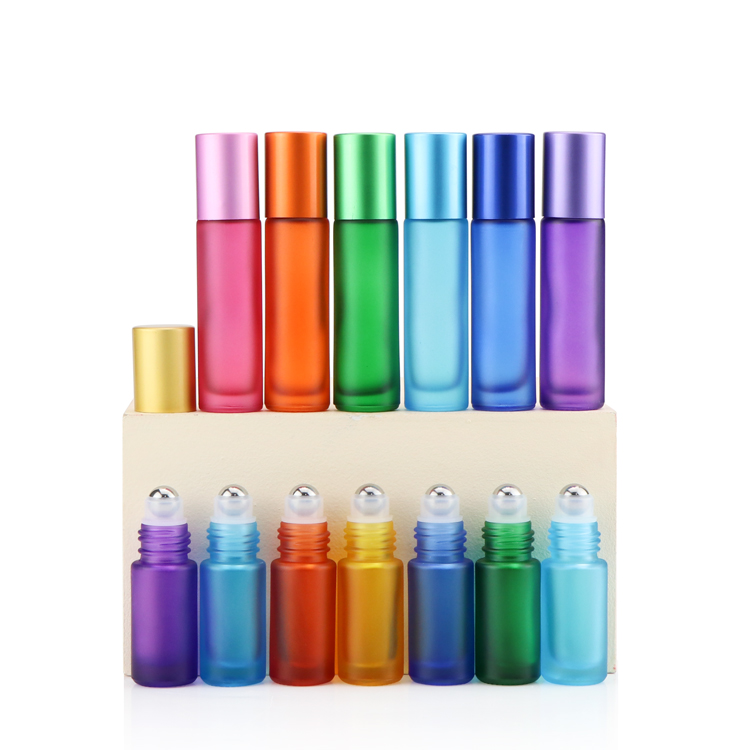 Hot Sale 10ml Tall Thin Portable Fragrance Perfume Empty Colored Frosted Essential oil Roller Ball Bottles for perfume