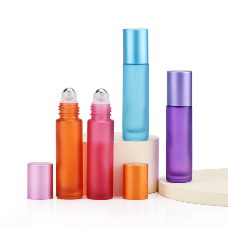 Hot Sale 10ml Tall Thin Portable Fragrance Perfume Empty Colored Frosted Essential oil Roller Ball Bottles for perfume