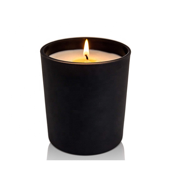 Hot Sale 10oz Geo Cut Empty Wide Mouth Matt Black Glass Candle Jar With Lid