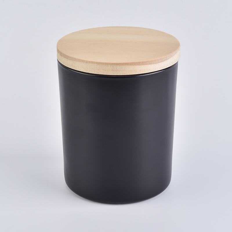 Hot Sale 10oz Geo Cut Empty Wide Mouth Matt Black Glass Candle Jar With Lid