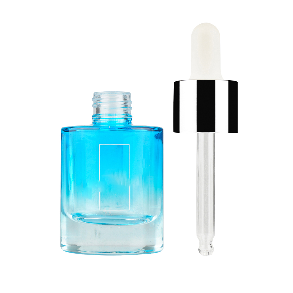 Hot Sale 15Ml 20Ml 25Ml 30Ml 50Ml 60Ml 100Ml Color Luxury Blue Empty Glass Square Dropper Bottle