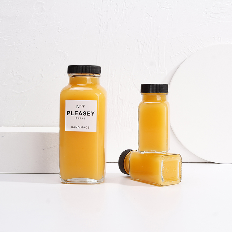 Hot Sale 16oz 480ml French Square Glass Bottle With Tamper Proof Cap For Ice Juice Packing